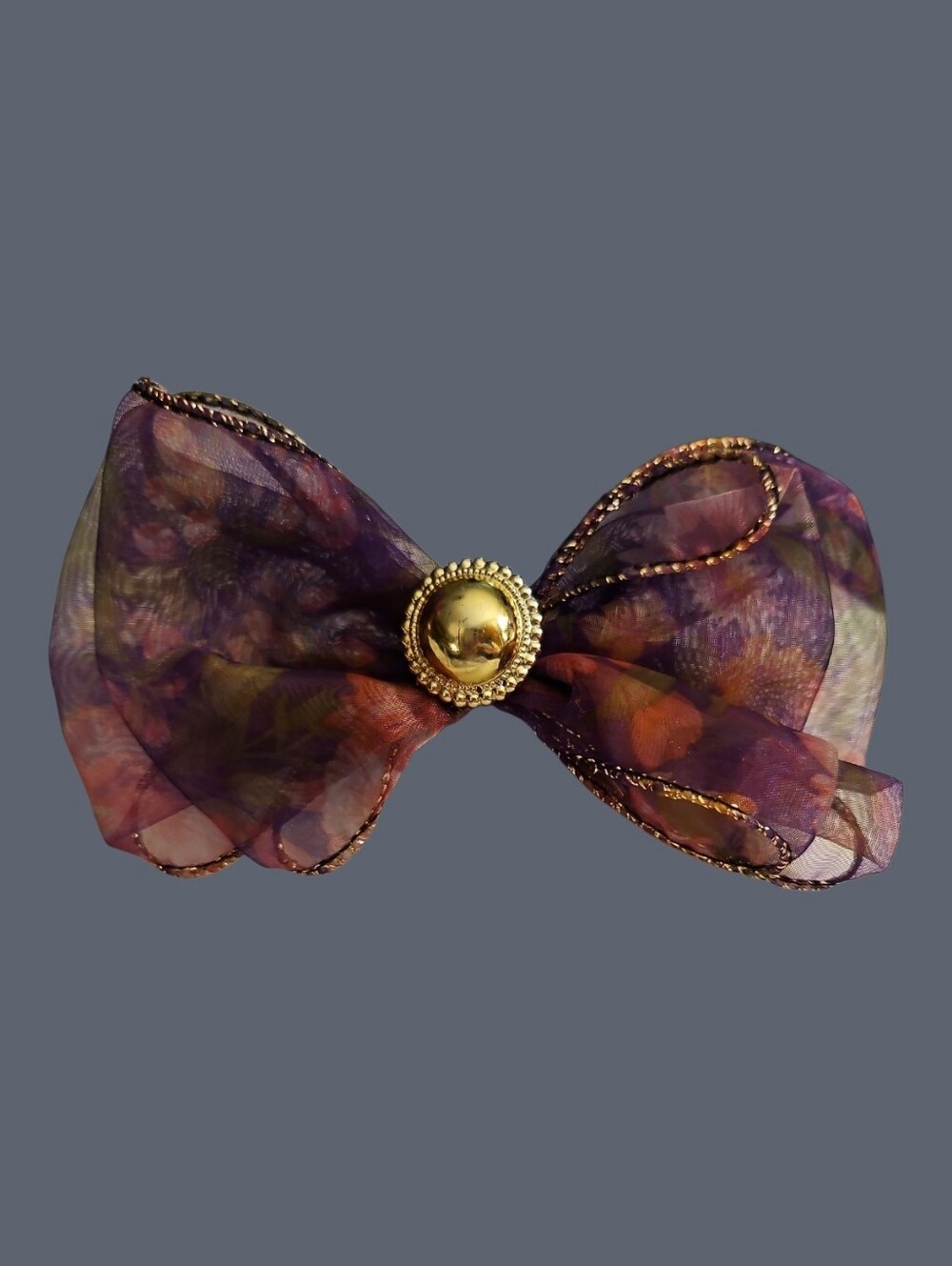 Vintage Purple Floral Sheer Bow Hair Barrette